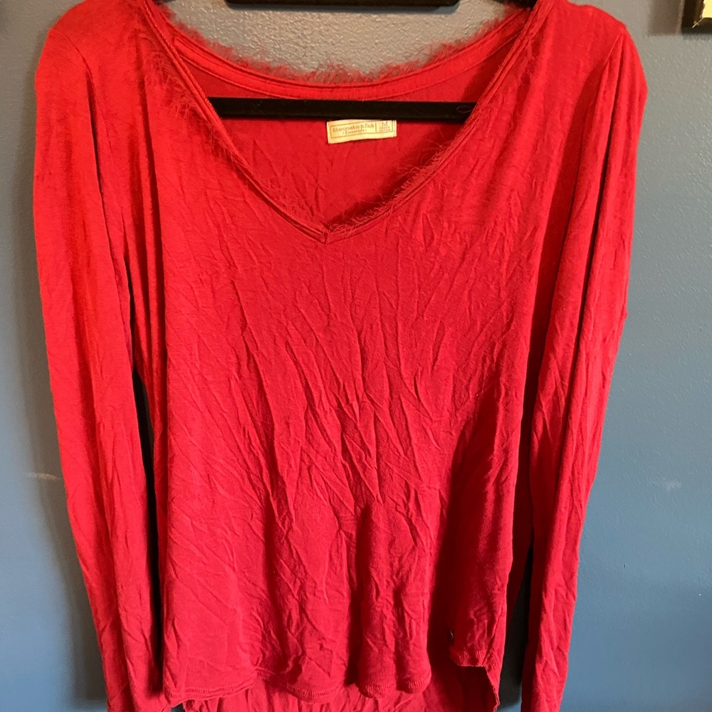 Red Abercrombie Long Sleeve Vneck